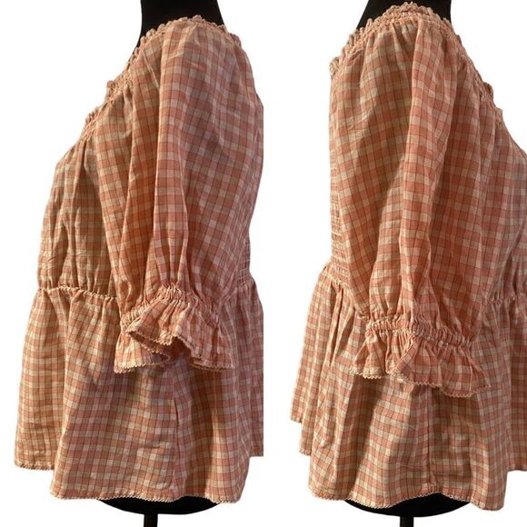 Old Navy Pink and White Plaid Boho Inspired Top Size L - Picture 3 of 11